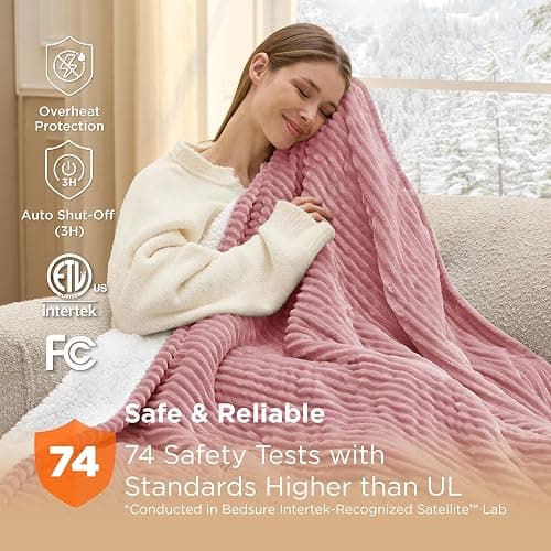 Bedsure GentleSoft Heated Blanket Electric Throw - Soft Ribbed Flannel Electric Blanket, Heating with 4 Time Settings, 6 Heat Settings, and 3 hrs Timer Auto Shut Off (50x60 inches, Bridal Rose) thumbnail 5