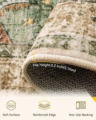 RELEANY Area Rugs 2'x8' Runner Rug Non Slip Washable for Kitchen Hallway Bedroom Beside Laundry Room Bathroom Rug, Floor Carpet, Brick Red Rust Neutral Brown Burnt Orange Green thumbnail 4