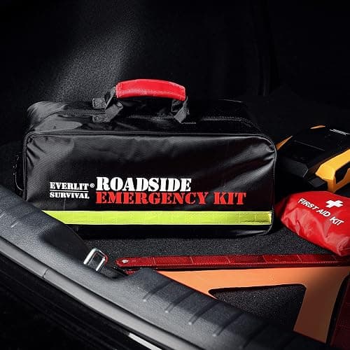 Everlit Survival Car Emergency Kit, Roadside Safety Tool Kit with Gloves,Digital Auto Air Compressor Tire Inflator, First Aid Kit, 12 Feet Jumper Cable, Tow Strap, Flashlight for Women, Men, Teenagers thumbnail 7