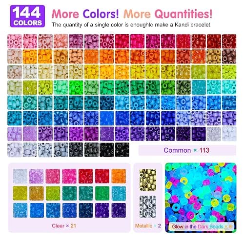 Redtwo 7 Boxes 5000 Pcs Pony Beads Kit, 144 Colors 6x9mm Kandi Beads for Friendship Jewelry Bracelet Making Kit, with 600+Pcs Letter Bead, DIY Crafts Gifts for Tween Girls Kids thumbnail 7