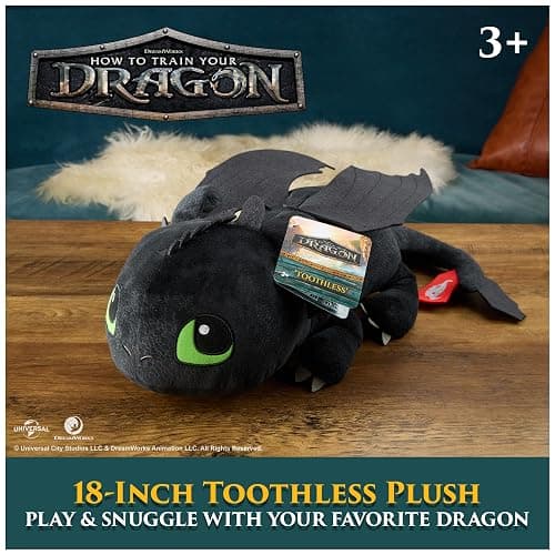 DreamWorks Dragons How to Train Your Dragon, Large Toothless Plush Toy, Stuffed Animal, Movie Merch, Kids Toys, Ages 3 and Up, 18” thumbnail 3