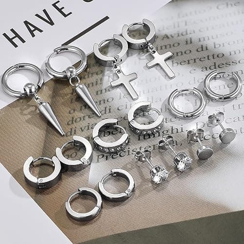 FEYIR 37 Pcs Jewelry Set for Men Stainless Steel Cuban Link Necklace Bracelet Vintage Rings Hoop Stud Earrings Mens Fashion Jewelry thumbnail 6