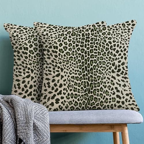 Leopard Pillow Covers 18x18 Pack of 2,Animal Skin Cheetah Print Sage Green Throw Pillow Covers Boho Modern Pillowcase Decoration Farmhouse Decorative Linen Cushion Cover Decor for Home Sofa thumbnail 7