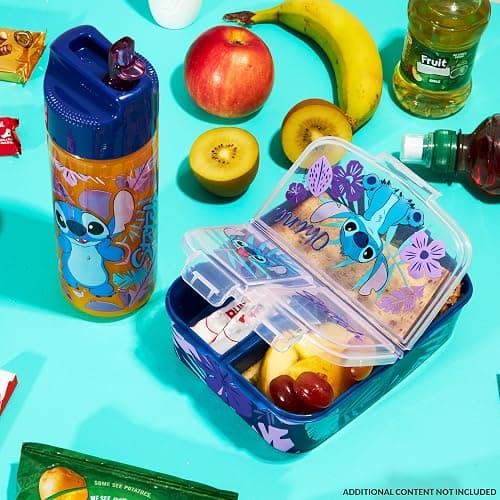 Disney Stitch Kids Lunch Box with Compartments and Water Bottle for School (Blue/Purple) thumbnail 2