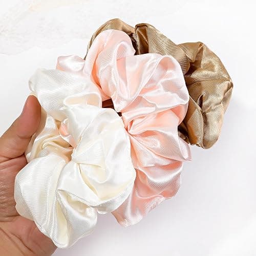 16 Scrunchies for Women - Satin Hair Ties and Bands, Big Ponytail Holders for Thick, Curly Hair, Cute No-Crease Pony Tails, No Damage thumbnail 3