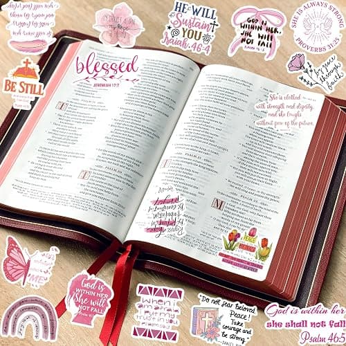 50 PCS Bible Verse Stickers Jesus Inspirational Pink Christian Stickers Faith Bible Scripture Sticker Religious Sticker for Adults Faith Based Gifts thumbnail 2