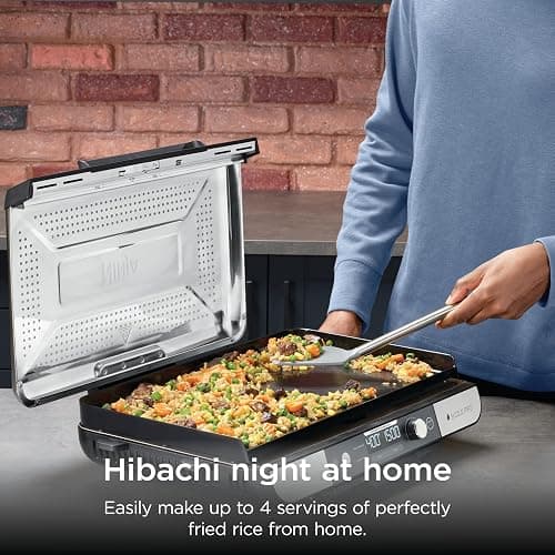 Ninja Sizzle Pro XL 20-Inch Indoor Griddle + Grill, Detachable Ventilated Lid, Grease Control, Ceramic Nonstick Plates, Even Edge Cooking, Extra Large Capacity, Versatile, Silver, GX101 thumbnail 7
