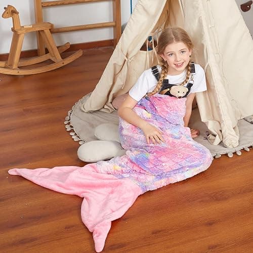 Catalonia Mermaid Tail Blanket for Girls, Glow in The Dark Mermaid Sleeping Bag for 3-14 yrs Kids, Mermaid Gift for Girls thumbnail 7