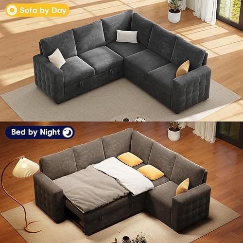 86" Sectional Sleeper Sofa Bed, Sleeper Couch with Pull out Bed, L Shaped Couch with Storage, Modular Sectional Sofa， Sectional Couches for Living Room&Apartment, Convertible Sofas, Gray Couches thumbnail 4
