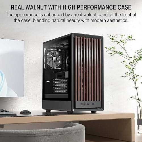 FOIFKIN M1 PC Case -Walnut Front pane Pre-Installed 4 PWM ARGB Fan, ATX Mid-Tower Gaming PC Case, with Type-C,FOIFKIN (Black, M1) thumbnail 2