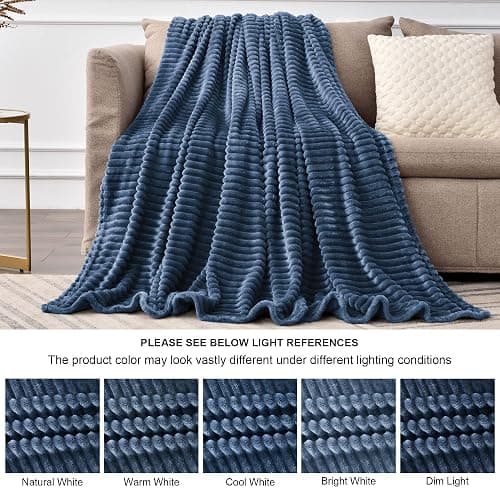 BEDELITE Fleece Throw Blanket for Couch – 3D Ribbed Jacquard Soft and Warm Decorative Fuzzy Blanket – Cozy, Fluffy, Plush Lightweight Navy Blue Throw Blankets for Bed, Sofa, 50x60 inches - Navy - Throw(50"x60") thumbnail 8