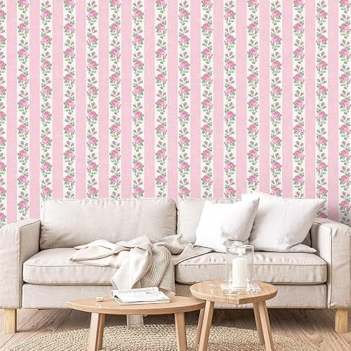 FYSUIMU Floral Striped Peel and Stick Wallpaper Roll Vintage Pink Rose Flower Stripe Contact Paper Self-Adhesive Wall Decoration for Farmhouse Home Bedroom Bathroom, 17 in x 10 Ft thumbnail 6