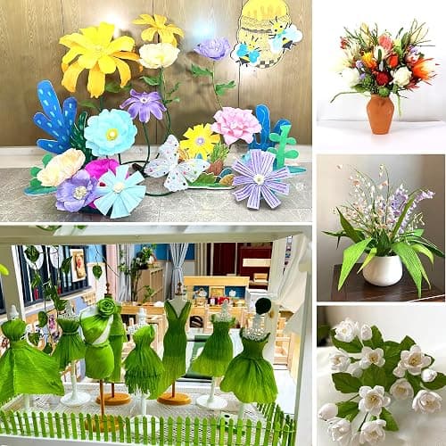 GLOREIEY 8Colors Crepe Paper Rolls,10" X 98" Crepe Paper Flower DIY Kits,20Pcs Green Floral Iron Wire, Double Sided Tape, for Birthday Parties Weddings Festival Decoration (Pink) thumbnail 7