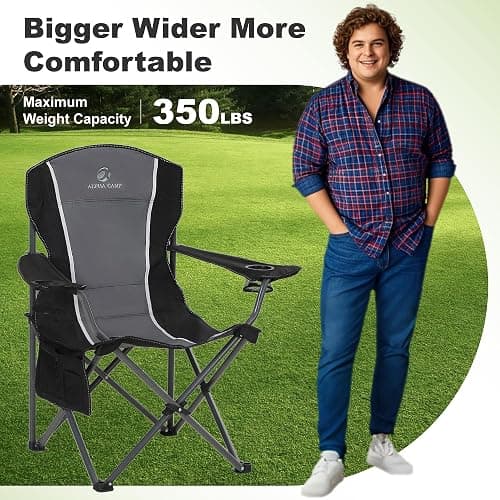 LET'S CAMP Oversized Outdoor Folding Camping Chair, 2 Pack Heavy Duty Arm Chairs with Cup Holder and Storage Bag, 350 LBS Weight Capacity, Grey thumbnail 9