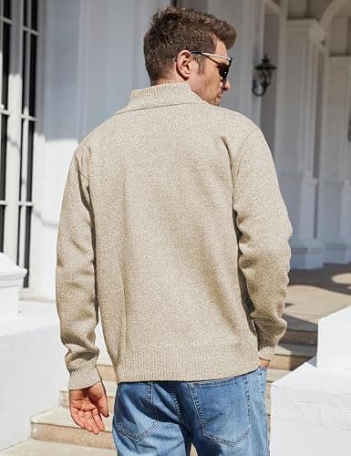 Yeokou Men's Casual Slim Full Zip Thick Knitted Cardigan Sweaters with Pockets thumbnail 3