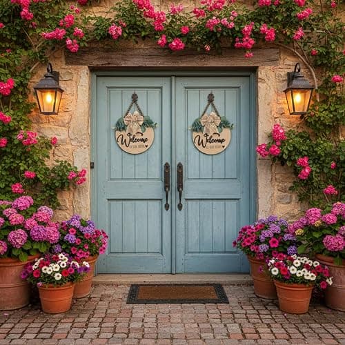 Condorpasea 3D Welcome Sign for Front Door | Home/Farmhouse Porch Décor Wooden Hanging Sign with Artificial Leaves and Rustic Beads | Christmas Classroom |12" Round thumbnail 9