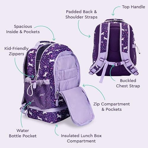 Bentgo Kids 2-in-1 Backpack & Insulated Lunch Bag - Durable 16” Backpack & Lunch Container in Unique Prints for School & Travel - Water Resistant, Padded & Large Compartments (Unicorn) thumbnail 3
