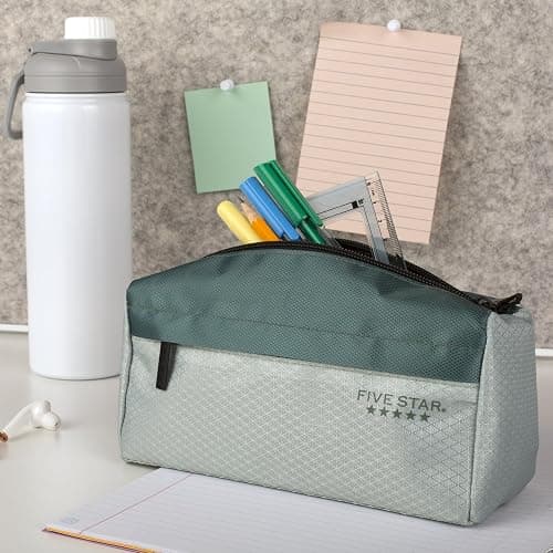 Five Star Pencil Pouch, Pen Case, 9-Pocket Zipper Pouch, Storage Organizer for School Supplies Earbuds Chargers Cables Makeup, Green/Juniper (500214F-ECM) thumbnail 2