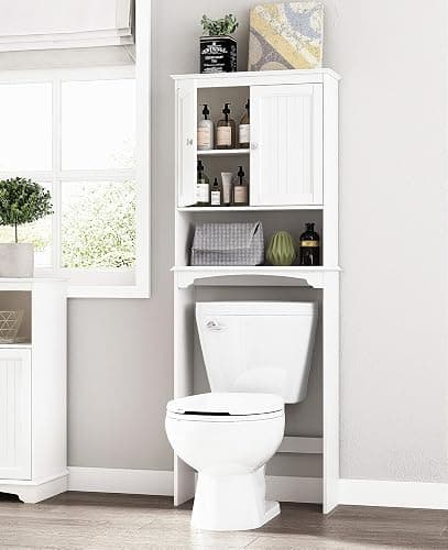 Spirich Over The Toilet Storage Cabinet, Bathroom Shelf Over Toilet, Bathroom Storage Cabinet Organizer, White thumbnail 7