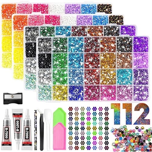 100000Pcs Bedazzling Kit with 4MM Rhinestones, 4 Boxes 56 Colors Flatback Crystal Gems Glass Diamonds with 3 B7000 Glues, Wax Pen, Tweezers, Trays for Nail Art, DIY Crafts, Tumbler Bling, Fabric Decor - Image 1