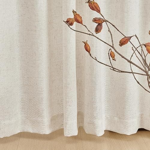 MYSKY HOME Linen Curtains for Living Room, Natural Semi Sheer Curtains & Drapes 84 inches Length 2 Panels Set Farmhouse Country Boho Style Back Tab Draperies for Sliding Glass Door, 50" Wide, Linen thumbnail 7