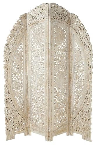 Deco 79 Wood Floral Handmade Foldable Arched Partition 4 Panel Privacy Screen with Intricately Carved Designs, Room Divider 60" x 2" x 72", White thumbnail 4