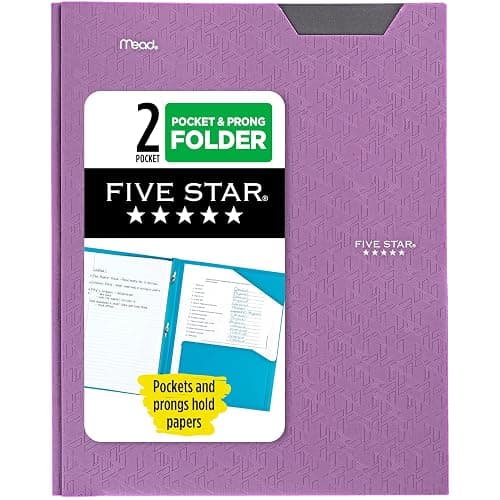 Five Star 2-Pocket Folder, Plastic Folder with Stay-Put Tabs and Prong Fasteners, Holds 8-1/2" x 11" Paper, Amethyst Purple (38750) - Image 1
