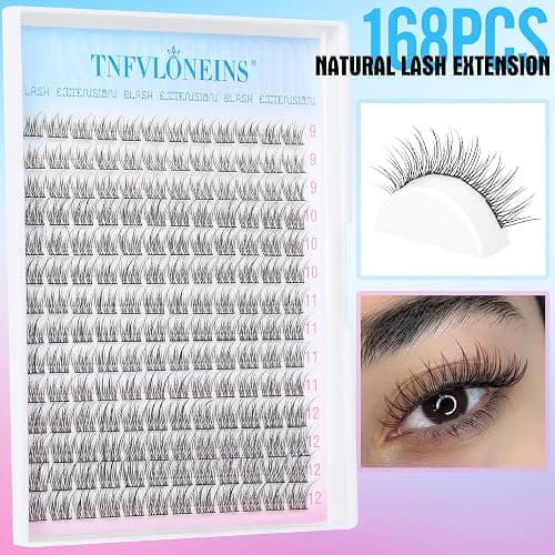 Natural Lash Extension Kit 168Pcs Lash Clusters Kit Wispy Eyelash Extensions 9-12MM Individual Lashes Extensions with Bond and Seal Lash Glue and Eyelash Extension Tweezers DIY at Home by TNFVLONEINS thumbnail 6