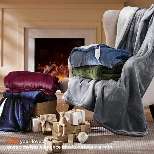 Bedsure Heated Blanket Throw Blanket - Fast Heating Electric Blanket, Soft Flannel Heated Throw with 4 Time Settings, 6 Heating Settings, Warm Gifts for Grandma & Grandpa & Seniors (50“x60”, Grey) thumbnail 2