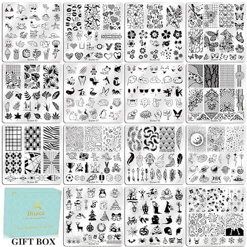 Biutee Nail Stamping Plates Set 15PCS Nail Art Stamper Scraper Nail Art Stamping Kit with Storage Bag Gift Box Nail Stamp Template Kit Lace Flower Butterfly Star Christmas Holiday Design thumbnail 2