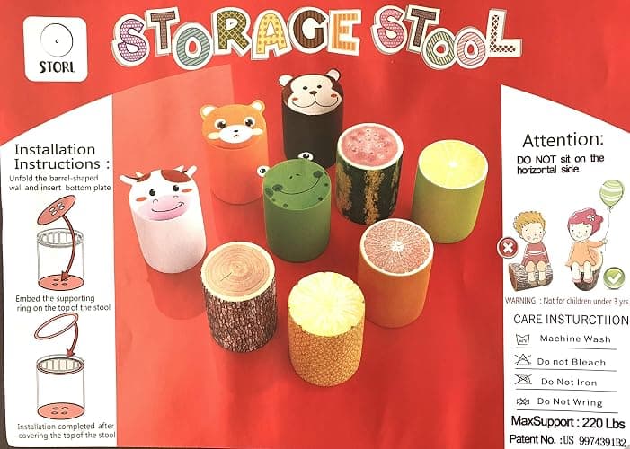 Storl Organizer Storage Stool for Toy and Cloth and Kids Stool (Orange, 12Wx13H) thumbnail 4