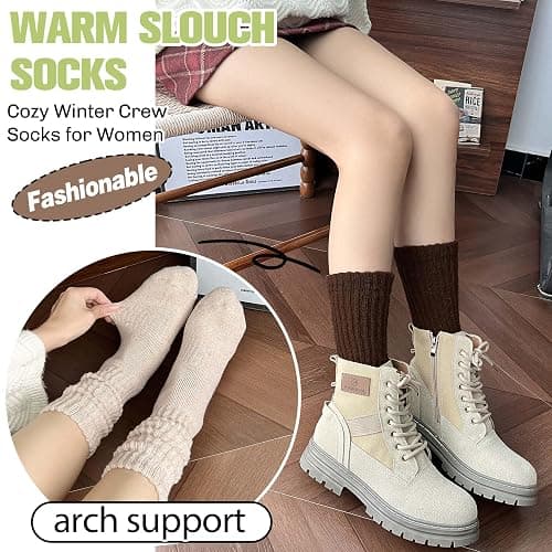 EBMORE Merino Wool Slouch Boot Socks Thermal Warm Winter Thick Scrunch Cozy Crew Socks for Women 4 Pairs thumbnail 5