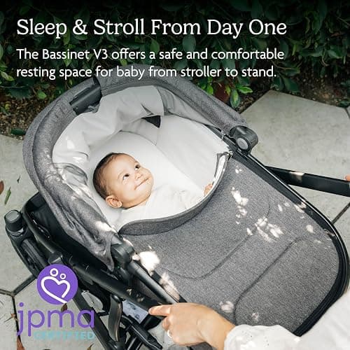 UPPAbaby Bassinet V3 - Compatible with Vista, Cruz, Ridge, Minu Strollers - Overnight Sleep Solution - Mattress, Sheet and Bug Shield Included - Declan (Oat Mélange/Silver Frame) - Declan (Oat Mélange) thumbnail 3