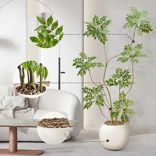 TXABL Autumn Sumac Artificial Fall Tree Artificial Trees with Planter for Home Bedroom Office Indoor Living Room Decoration Artificial Sumac Tree (Green, 6FT) thumbnail 2