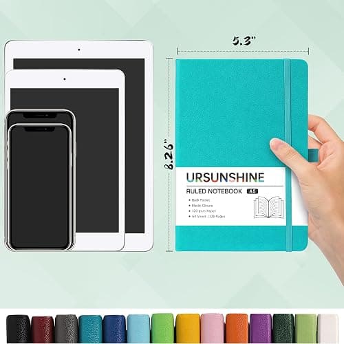 Ruled Notebook/Journal - Classic Lined Journal/Notebook, 5.3" x 8.26" | Hardcover with Thick Paper, Banded + Pen Holder +Inner Pocket - Cyan thumbnail 3