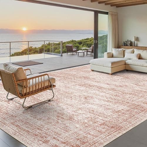 Soalmost Washable Area Rug 8x10, Large Soft Rugs for Living Room Vintage Area Rugs for Bedroom Dining Room Non-Slip Stain Resistant Pink Under Table Rug thumbnail 2