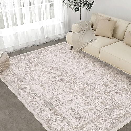 PureCozy Light Brown Area Rug 8x10 Machine Washable Large Vintage Living Room Distressed Non Slip Carpet Traditional Indoor Bedroom Retro Floral Accent Throw Rug for Office Kitchen Dining Room thumbnail 5