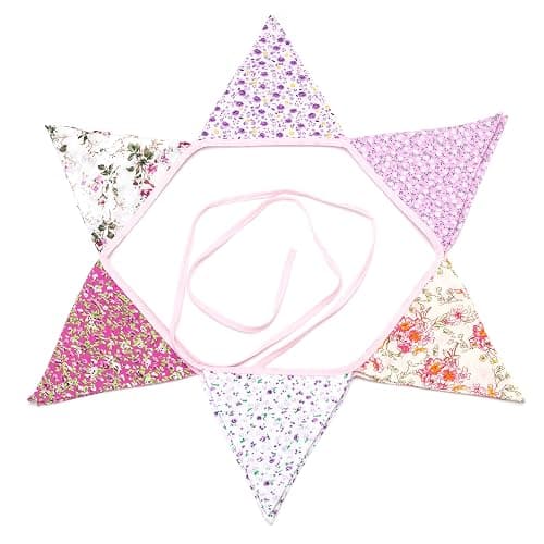 LOVENJOY Pink Floral 100% Cotton Bunting Banner for Girls Shabby Chic Wedding Birthday Decoration thumbnail 3