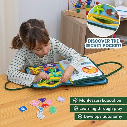 BONNYCO Busy Board for 1 Year Old Animals. Montessori Busy Book for Toddlers 1-3 2-4, Felt Quiet Book Baby. Montessori Toys, Toddler Learning Toys for Travel, Airplane, Car. Educational Activity Board thumbnail 3