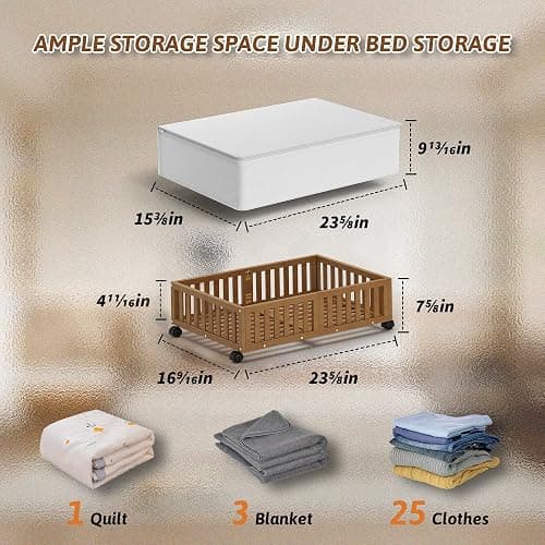 Under Bed Storage Containers with Wheels, 2 Pack Bamboo Under the Bed Shoe Storage Bins, Wood Rolling Underbed Drawers Organizer for Bedroom, Closet Clothes Blanket Comforter Under Crib Toy Walunt thumbnail 2