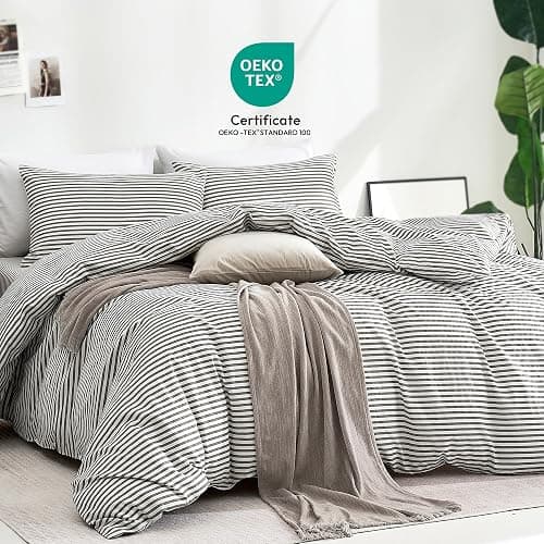 JELLYMONI 100% Cotton Classic Striped Queen Duvet Cover Set, Grey | Breathable Softness, Oeko-Tex Certified, Classic Stripes, 8 Corner Ties & Double Hidden Zipper thumbnail 2