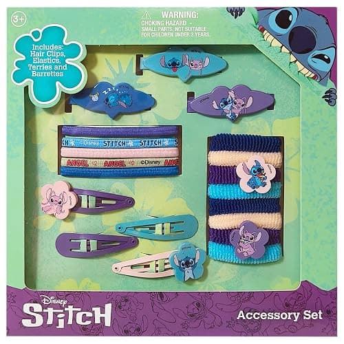 LUV HER Disney Lilo & Stitch Girls' Hair Accessories Set - 20 Pack Stitch - Includes 3 Barrettes, 4 Snap Clips, 5 Elastics, 8 Terry Ponies - Everyday Wear, Special Occasions, Ages 3+ - Image 1