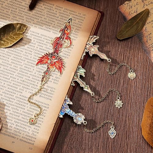 Fantasy Sword Bookmarks 4pcs - Medieval Knight Warrior Metal Book Marks for Readers, Gifts for Book Lovers, Cool Literary Page Holders for Reading Accessories, Men Women Teens, Christmas Birthday thumbnail 5