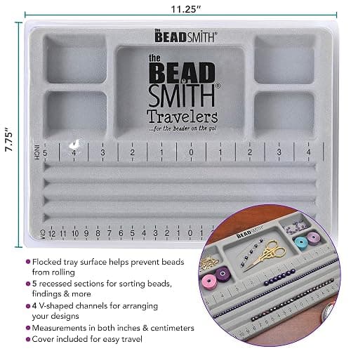 The Beadsmith Mini Bead Board - Grey Flocked, 4 Straight Channels, 5 Recessed Compartments, 7.75 x 11.25 inches, Design Boards for Creating Bracelets, Necklaces and Other Jewelry thumbnail 3