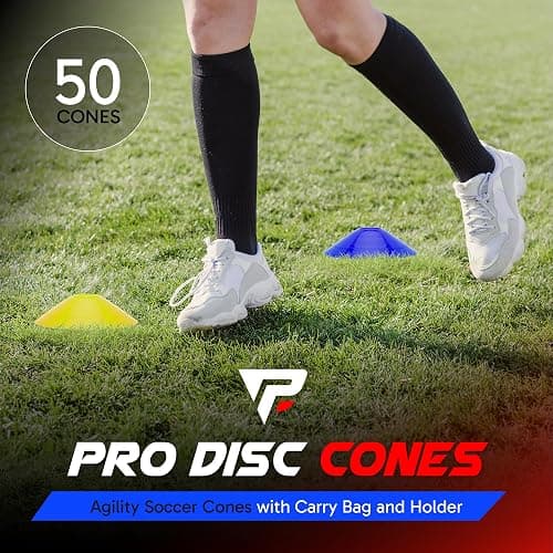 Pro Disc Cones (Set of 50) - Agility Soccer Cones with Carry Bag and Holder for Sports Training, Football, Basketball, Coaching, Practice Equipment, Kids - Includes 15 Best Cone Drills Book thumbnail 7