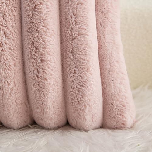 Neelvin Pink Faux Fur Cozy Soft Striped Decorative Throw Pillow Covers 18x18 inch Set of 2,Velvet Pillowcase Cushion Case for Sofa Couch thumbnail 5