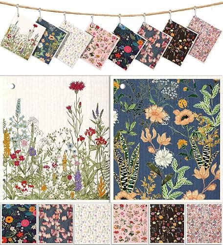 Miss Adola 8 Pack Reusable Kitchen Swedish Dishcloths for Washing Dishes - Absorbent Fast Drying Cleaning Sponge with Cute Flower Design - Washable Decor Cloths - Image 1