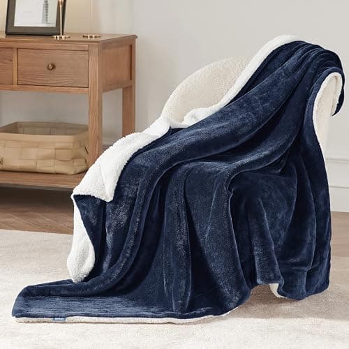 Bedsure GentleSoft Sherpa Fleece Throw Blanket for Couch - Thick and Warm Throw for Women and Men, Soft Fuzzy Plush Blanket for Winter, Navy, 50x60 Inches | Soft, Warm, Plush, Thick, Fuzzy, for Winter, for Couch thumbnail 2