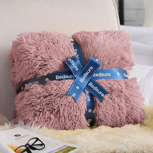Bedsure GentleSoft Fluffy Dusty Pink Throw Blanket Gifts for Women, Girls, Soft Fleece Cozy Fuzzy Sherpa Plush Warm Minky Thick Faux Fur Throws for Couch, Dark Pink Decor Blanket Gifts for Her, 50x60 thumbnail 6