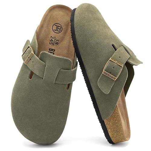 Brelzo Calvior Women's Suede Clogs Men's Slip-On Mules Non-Slip Potato Shoes Arch Support Sandals with Adjustable Buckle for Indoor & Outdoor Use - Image 1